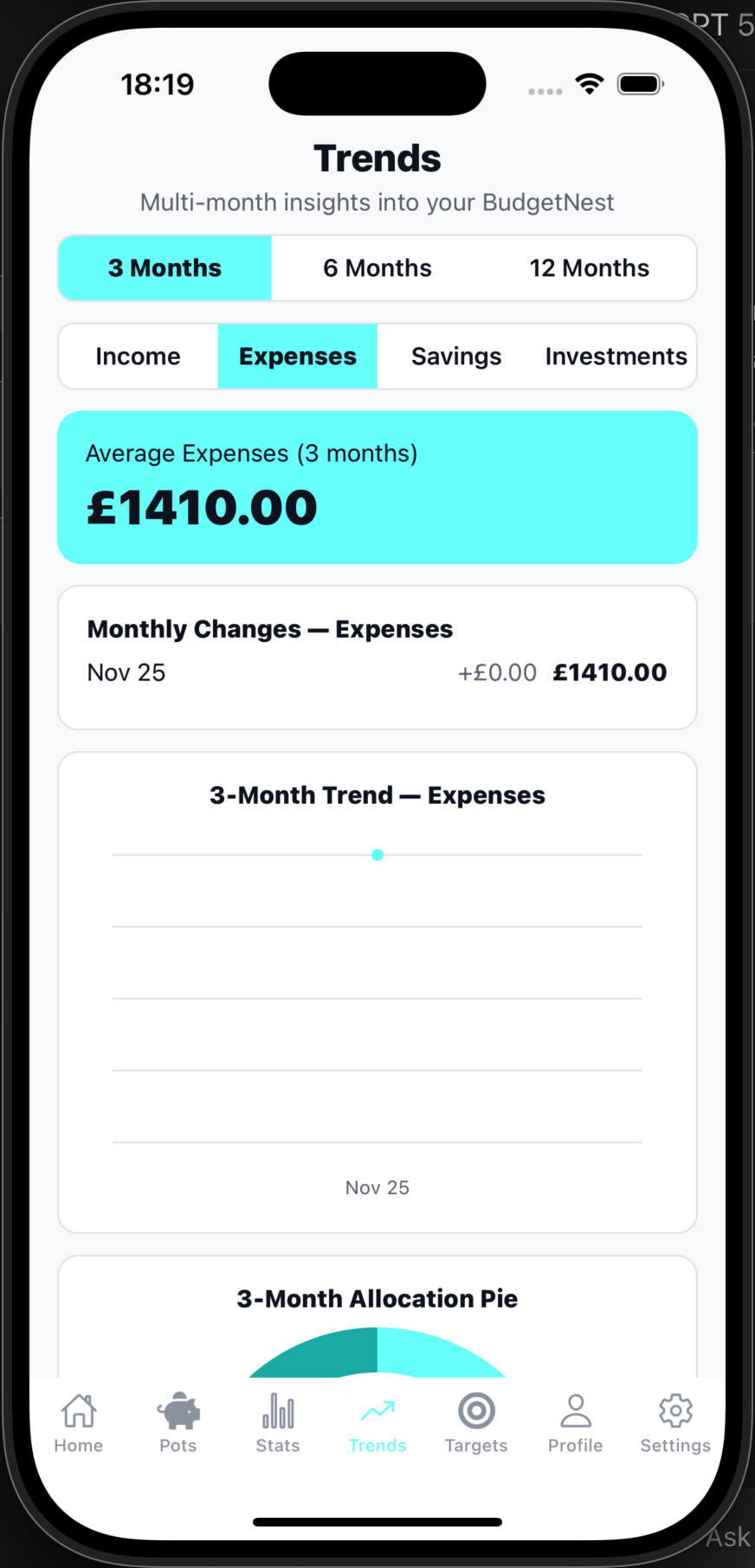BudgetNest trends screen